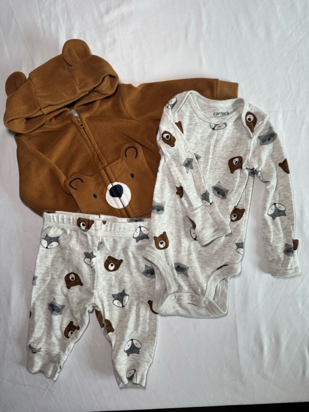 Carter's 3-piece Set with Bear & Fox Print One-Piece and Pants with sweatshirt